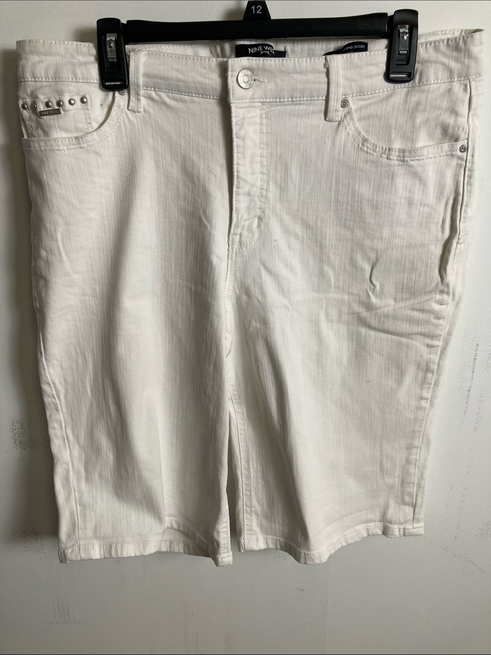 Nine West Cream/White Men’s Denim Shorts with Stud Accents